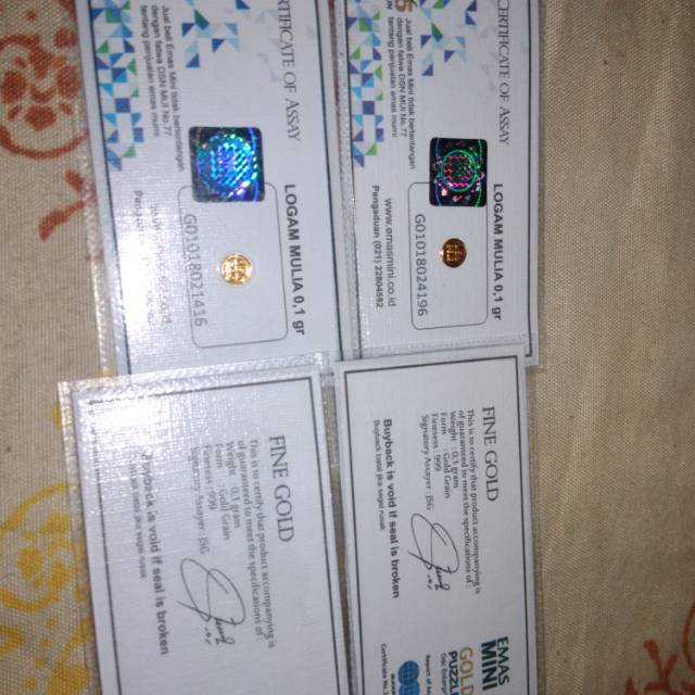 Logam Mulia Emas Mini 0.1 gr 24k Sertifikat non Antam UBS