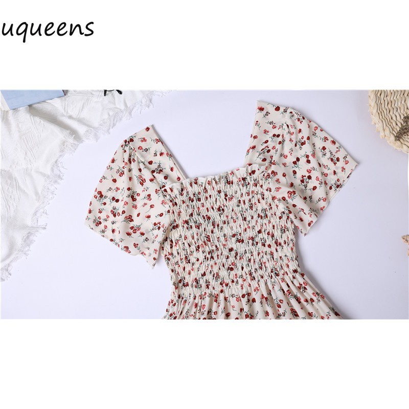 ready stock smocked raffle dress bunga panjang dengan lengan pendek