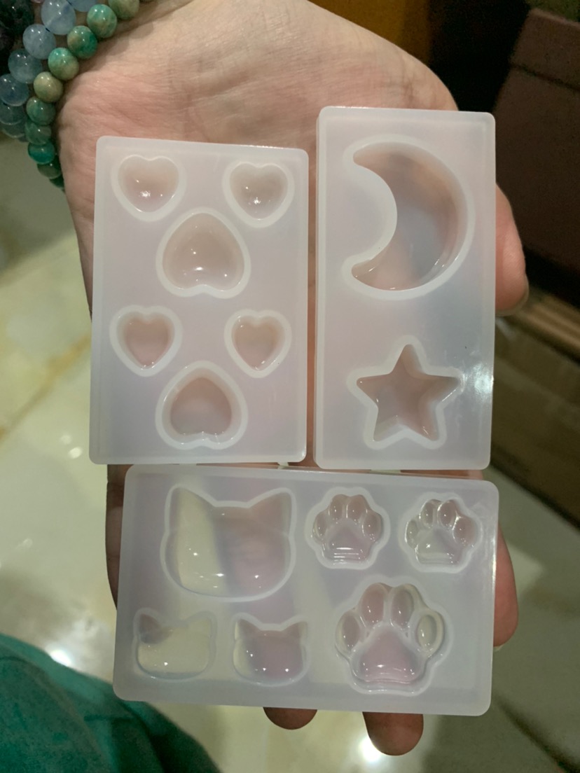 3pcs Cetakan Bahan Silikon Resin Bentuk Bintang Bulan Kucing Dan Hati Untuk Perhiasan