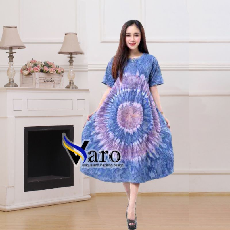[GROSIR] Daster Kaos Payung Busui Tiedye XXL Jumbo Klok A Busui Resleting-Zip Ow Biru