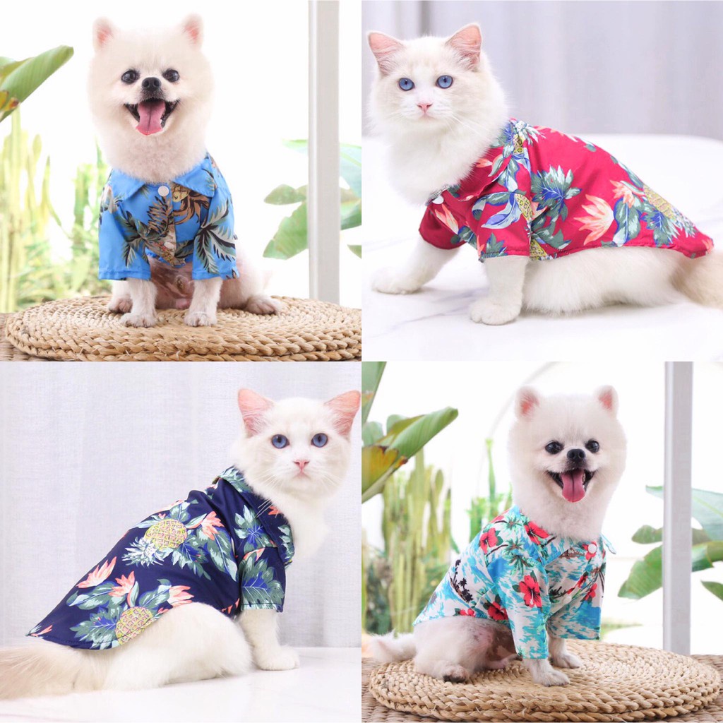 Baju Anjing/Kucing Musim Panas Pohon Kelapa Nanas Cetak Kemeja Pantai Hawaii