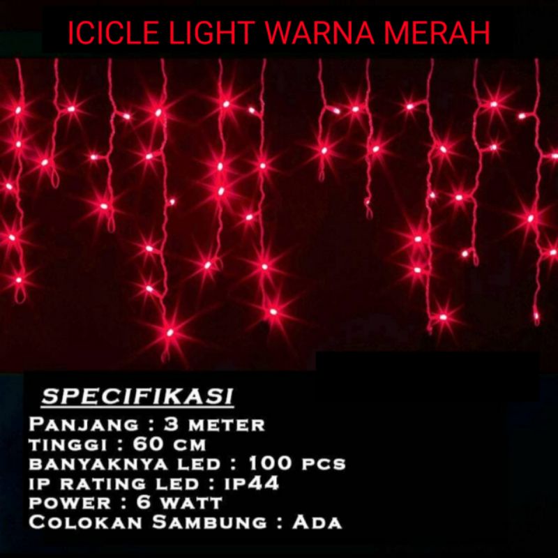 Lampu Tirai LED Icicle Light / Lampu Dekorasi Tumbler Tirai 3.5 x 0.5 Meter