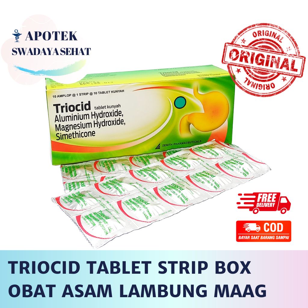 TRIOCID Strip 10 Tablet - Box Tablet Kunyah Nyeri Perut Asam Lambung Maag