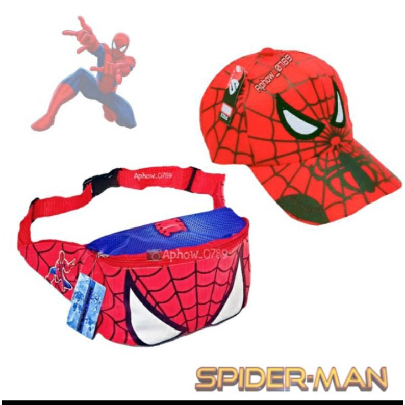 Tas SLempang anak waistbag Spiderman gratis topi baseball