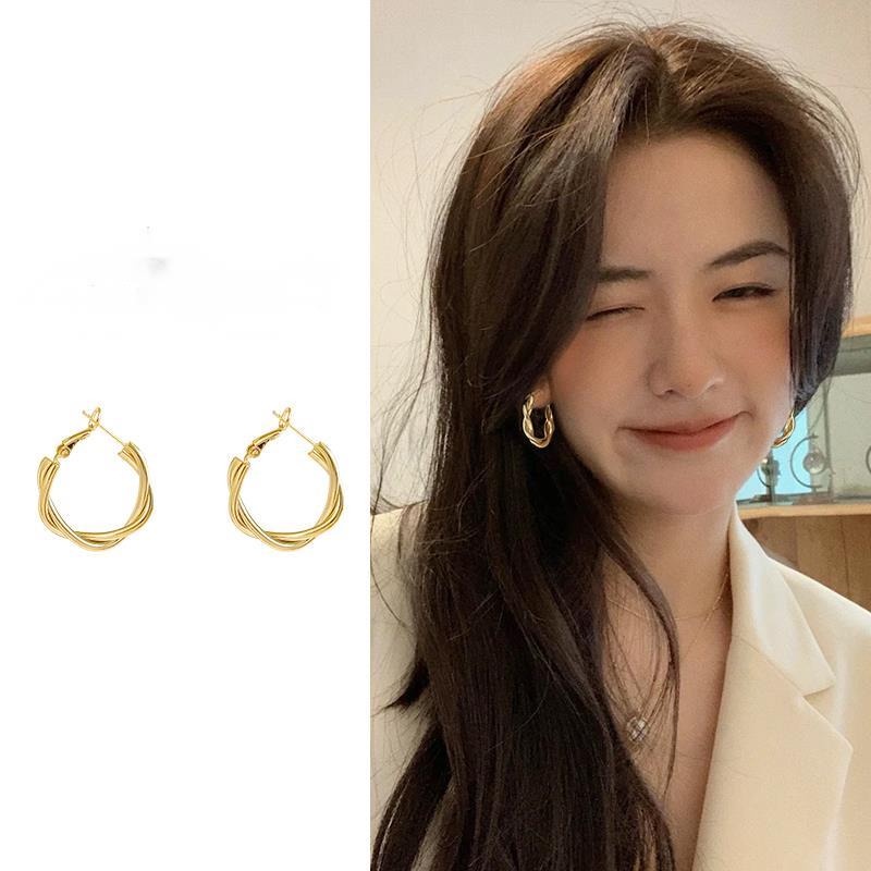 Anting Hoop Warna Emas Gaya Harajuku Korea Untuk Aksesoris