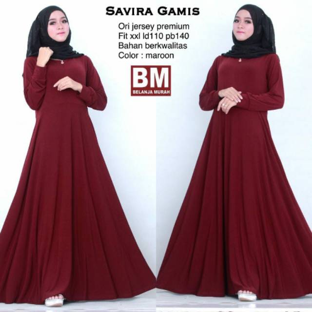 Savira gamis syari ori jersey premium fit xxl ld 110 pb 140 bahan berkualitas