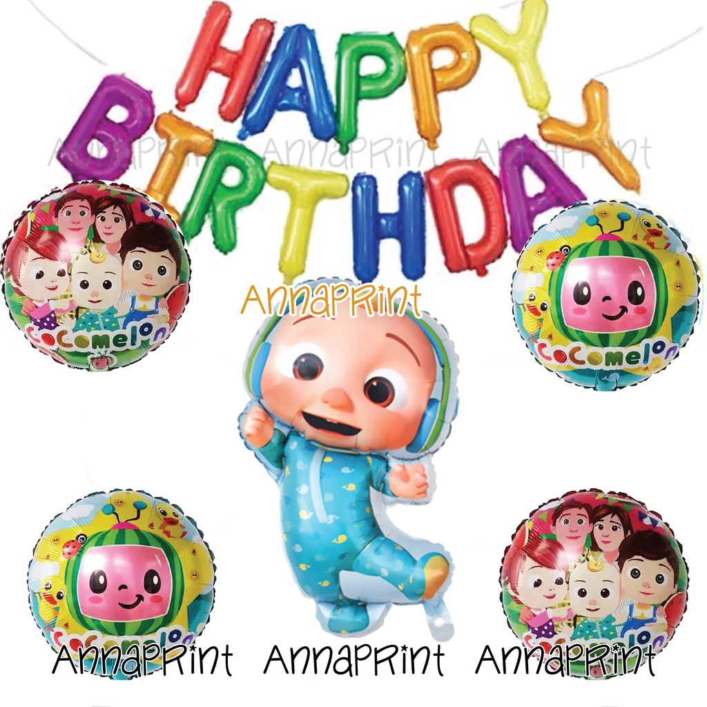 Balon set happy birthday karakter cocomelon coco melon simple