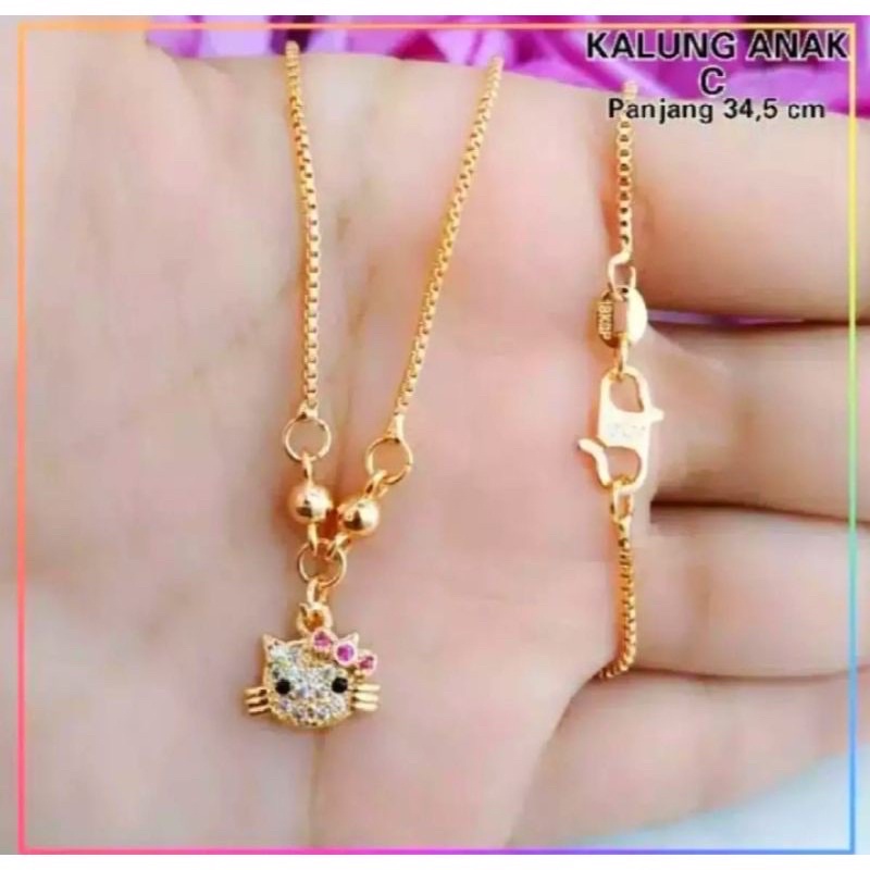 kalung anak hello kitty full mata cantik perhiasan titanium gold mewah