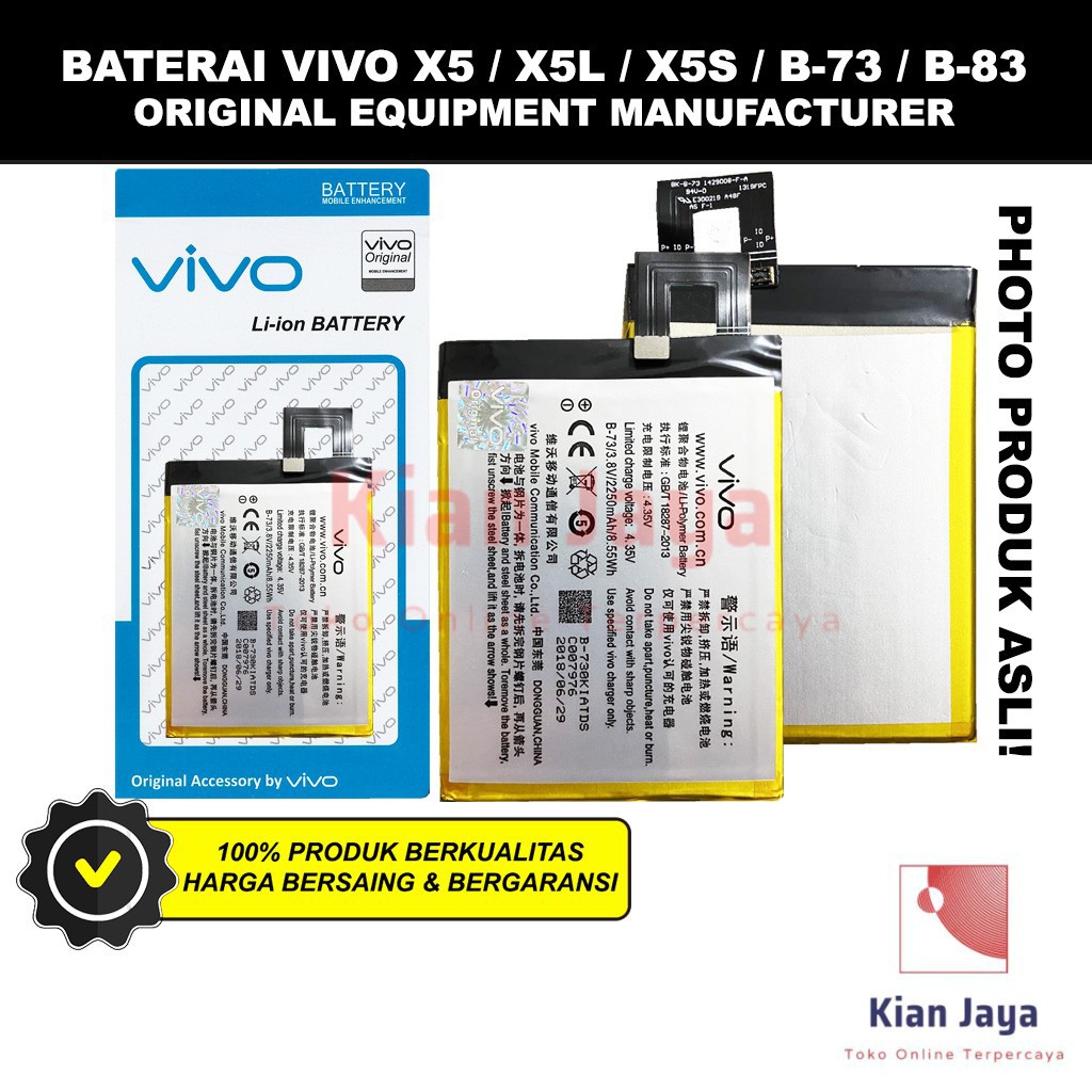 Baterai Vivo X5 X5L X5S / B-73 Original OEM Batre Batrai Hp B73 Ori