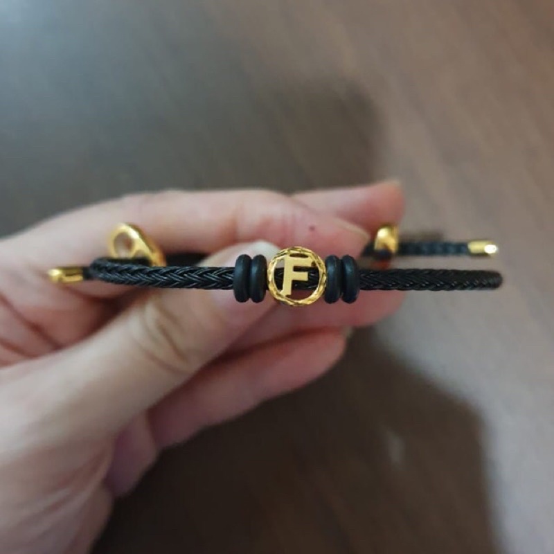 Gelang tali dan liontin inisial huruf F elegant emas asli