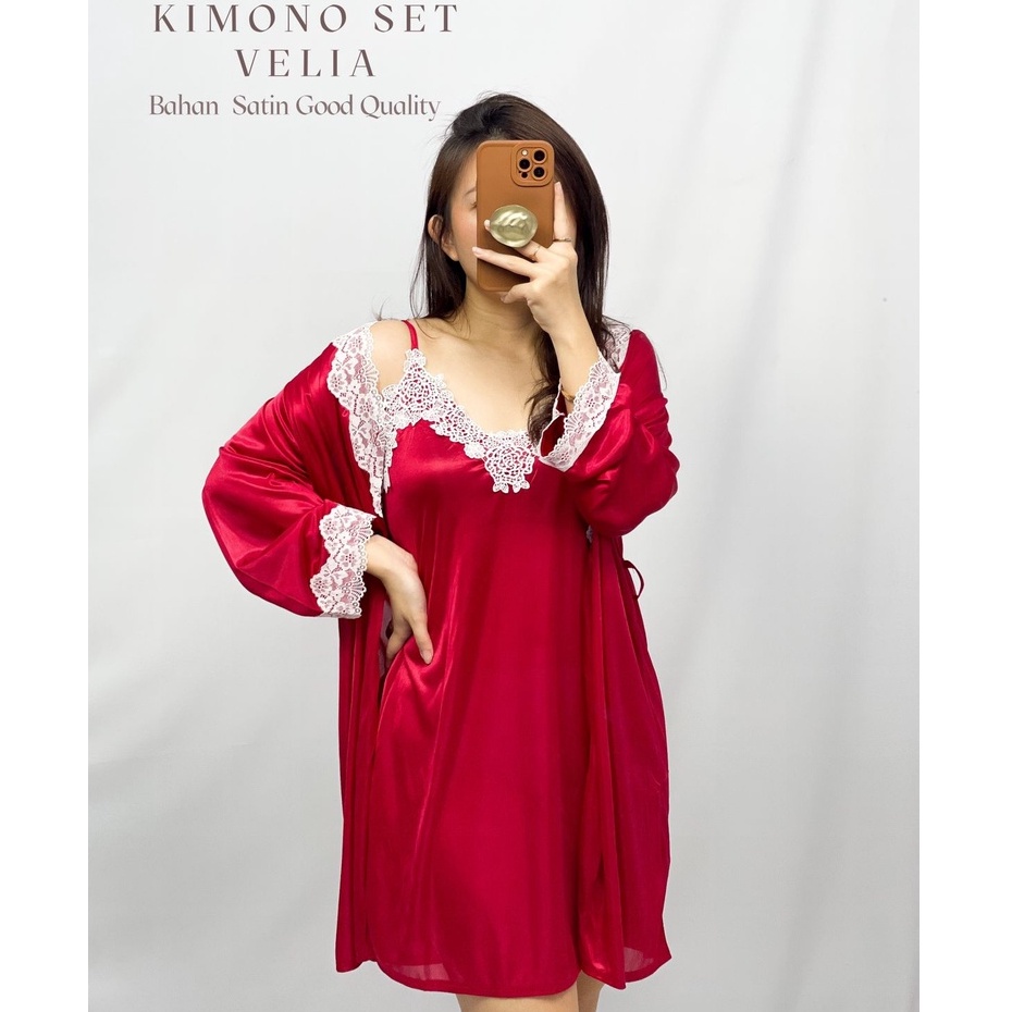 HOPYLOVY - Lingerie sexy Baju Tidur Kimono 2in1 Lingerie Velia