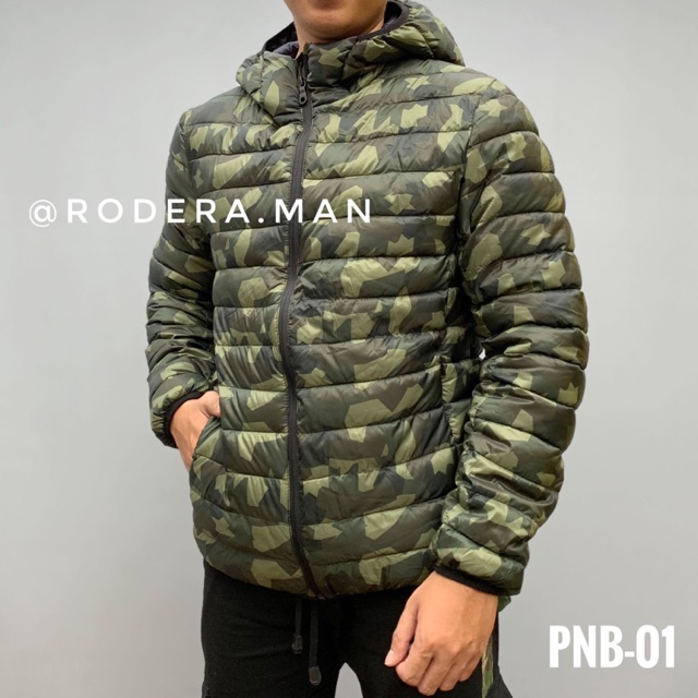 PULL AND BEAR HOODIE CAMO LIGHTWEIGHT PUFFER JACKET ORIGINAL PNB01