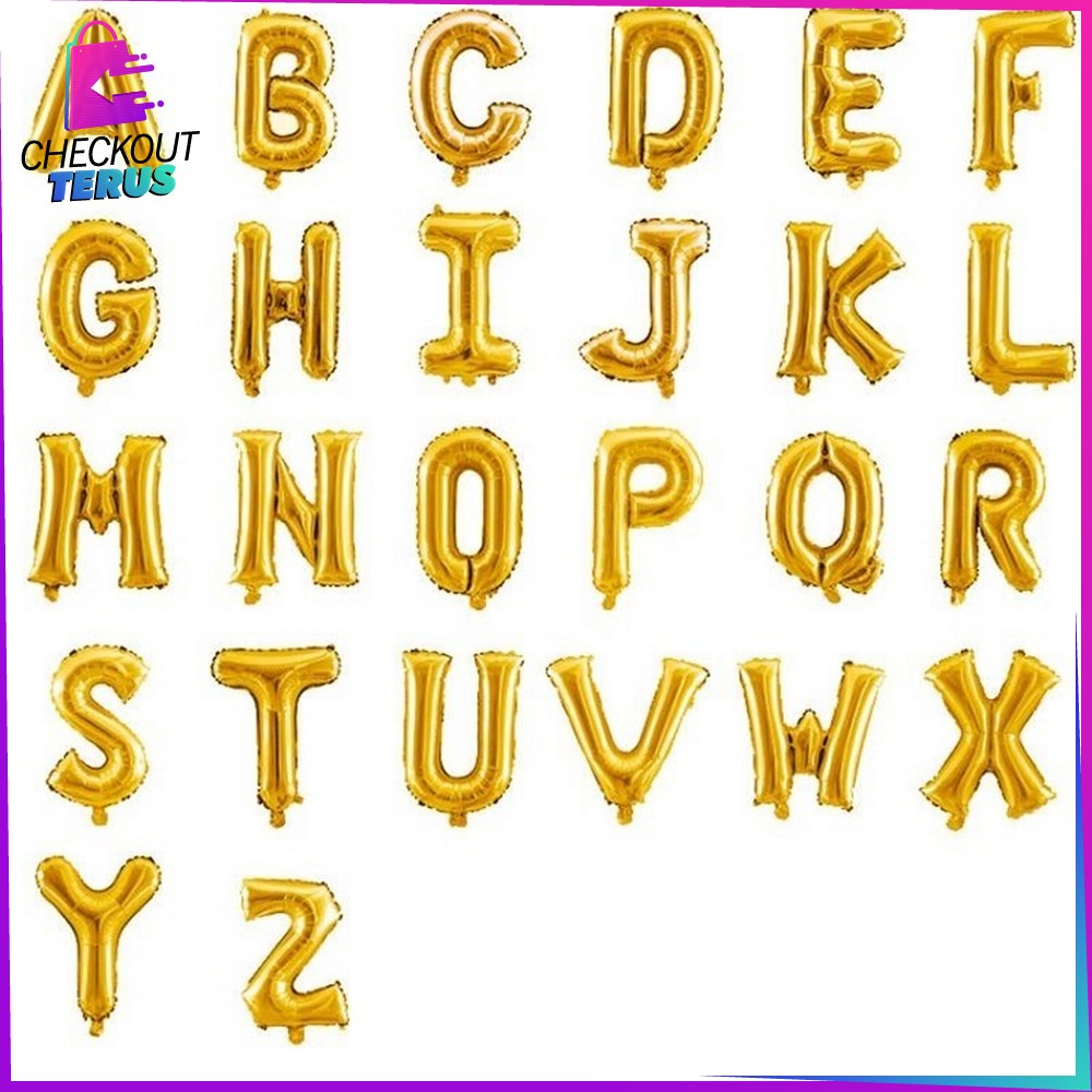 CT C390 Balon Foil Huruf Gold A-Z Balon Foil Angka 0-9 Ballon Foil Abjad Alphabet Angka Polos Baloon Huruf Dan Angka Perlengkapan Ulang Tahun  Balon Foil Gold