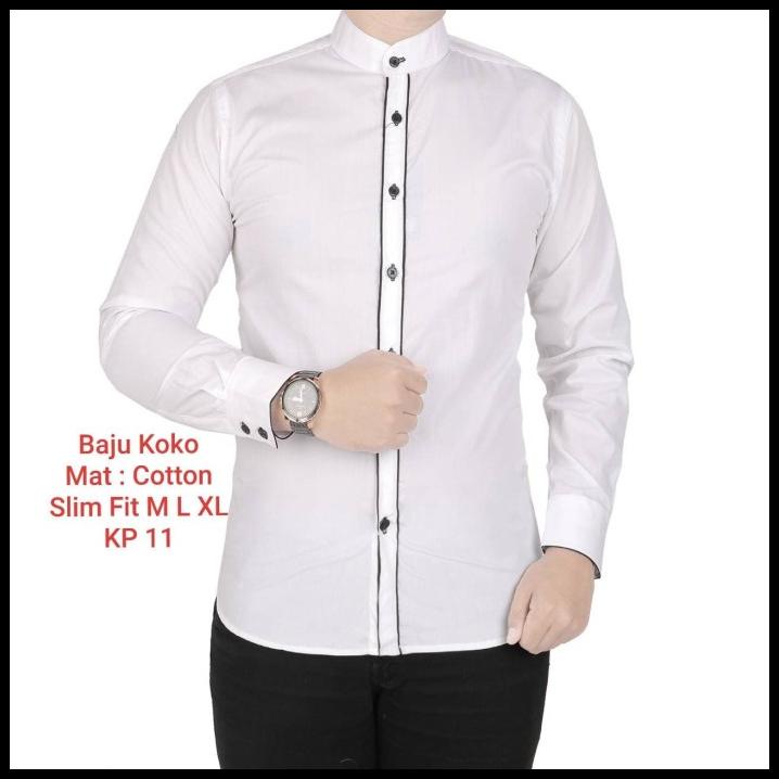 Baju Koko Pria Slim Fit Kemeja Koko Lengan Panjang Putih Kp11