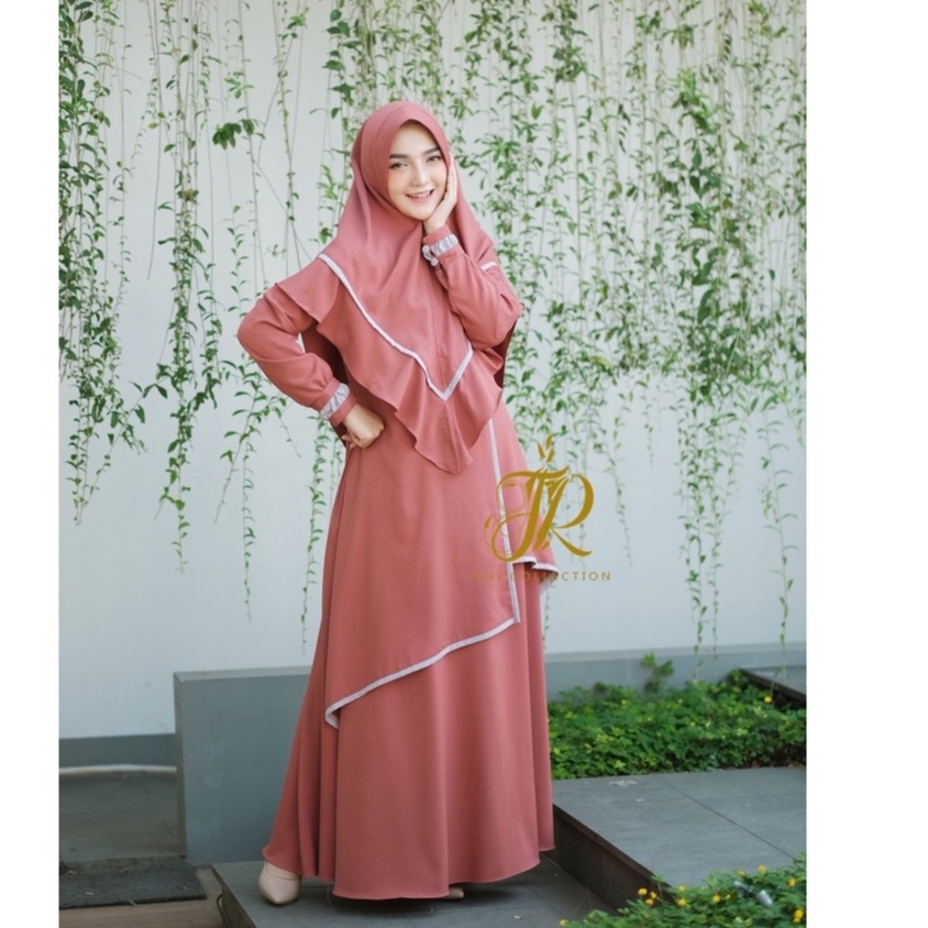 Naura Syari ORI JR / Gamis Syari Set Khimar / Gamis Itycrepe / Gamis Muslimah / Gamis Lebaran