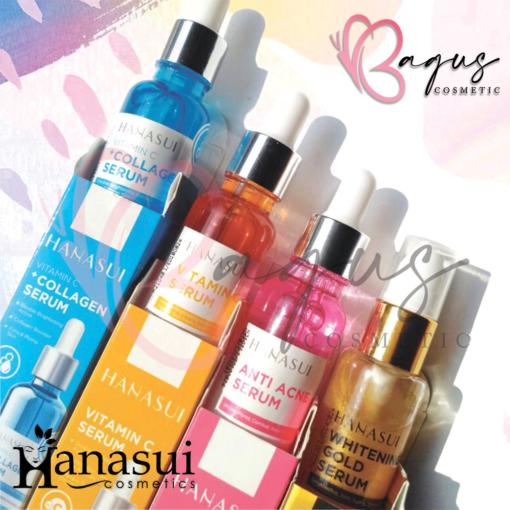 ⭐BAGUS⭐ HANASUI POWER SERUM WAJAH BPOM | Gold / Collagen / Pink / Biru / Vit C Acne Men 20ml