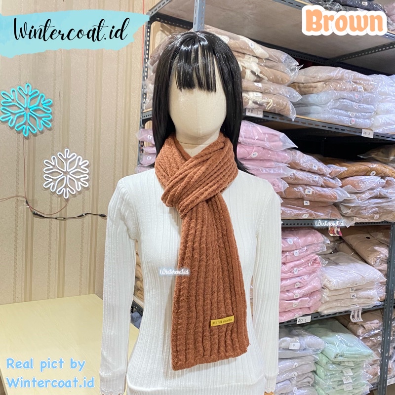 Long scarf women winter import syal musim dingin wanita rajut hangat knit knitted unisex cowok pria selendang-Brown