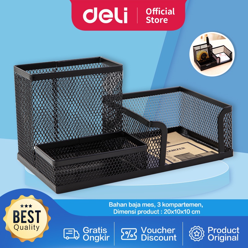

READY Deli Tempat Alat Tulis Pengatur Meja 3 Comp 215 75 53mm 280 gram E9175 VIS4567