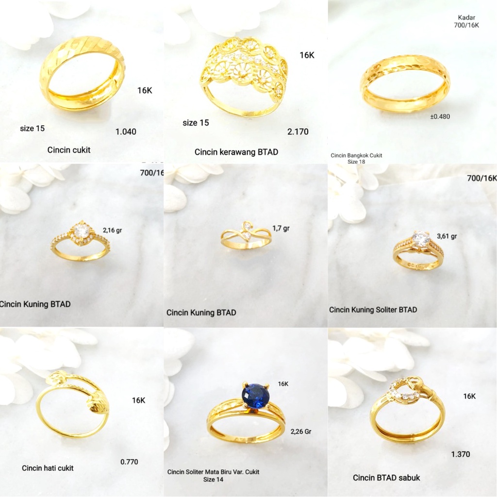 Cincin Fashion New Model Perhiasan Emas Kuning Kadar Emas Tua 16K/700 CC3B