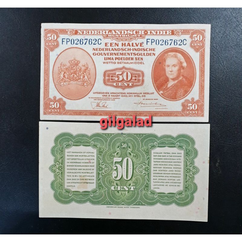 UANG KUNO 50 SEN NICA 1943 NETHERLAND INDIE AU