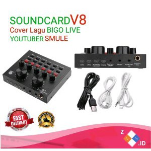 Mixer V8 Audio Sound card V8 for Bigo Live Broadcast Cover Lagu Rekaman Smule Youtuber Jack Mic Hea