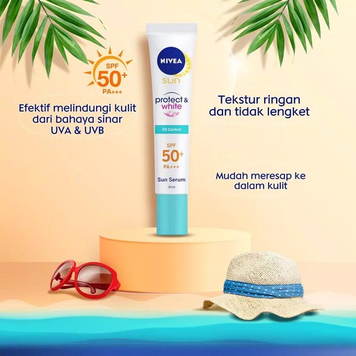 NIVEA Sun Face Protection Serum Spf 50+ Pa +++ - Oil Control, Instant Aura, Vitamin C&amp;E | Biru Pink Oren orange Sunscreen Sun screen