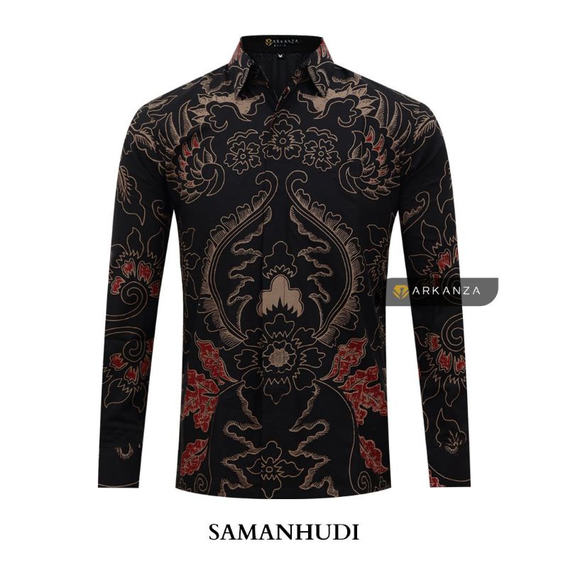 BATIK ARKANZA Motif SAMANHUDI Hem Atasan Kemeja Baju Batik Pria Cowok Laki Laki Slimfit Full Lapis Furing Lengan Panjang Lengan Pendek Original Asli