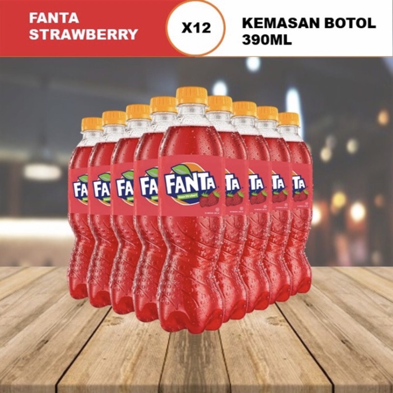 

BIG SALE" FANTA Strawberry Soft Drink Minuman Bersoda Kemasan Botol 390ml X 12 - PACK