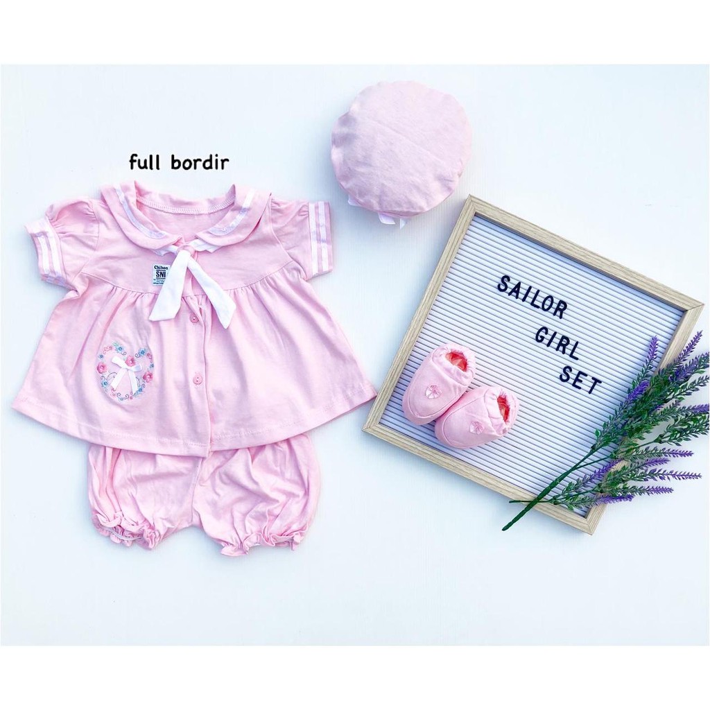 SAILOR GIRL / CHARLOTTE Baju Setelan Celana Bunga Topi Sepatu Pergi Lucu Fashion Anak Bayi Perempuan Terlaris