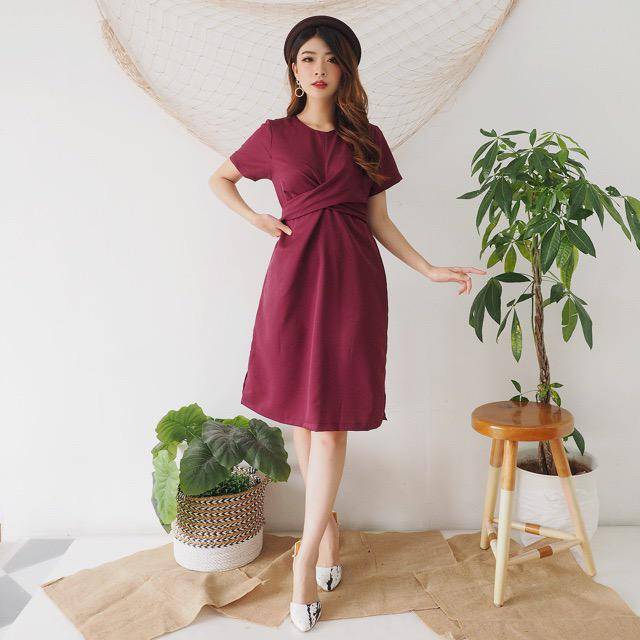 Marroon Tied Dress / Dress Wanita Maroon