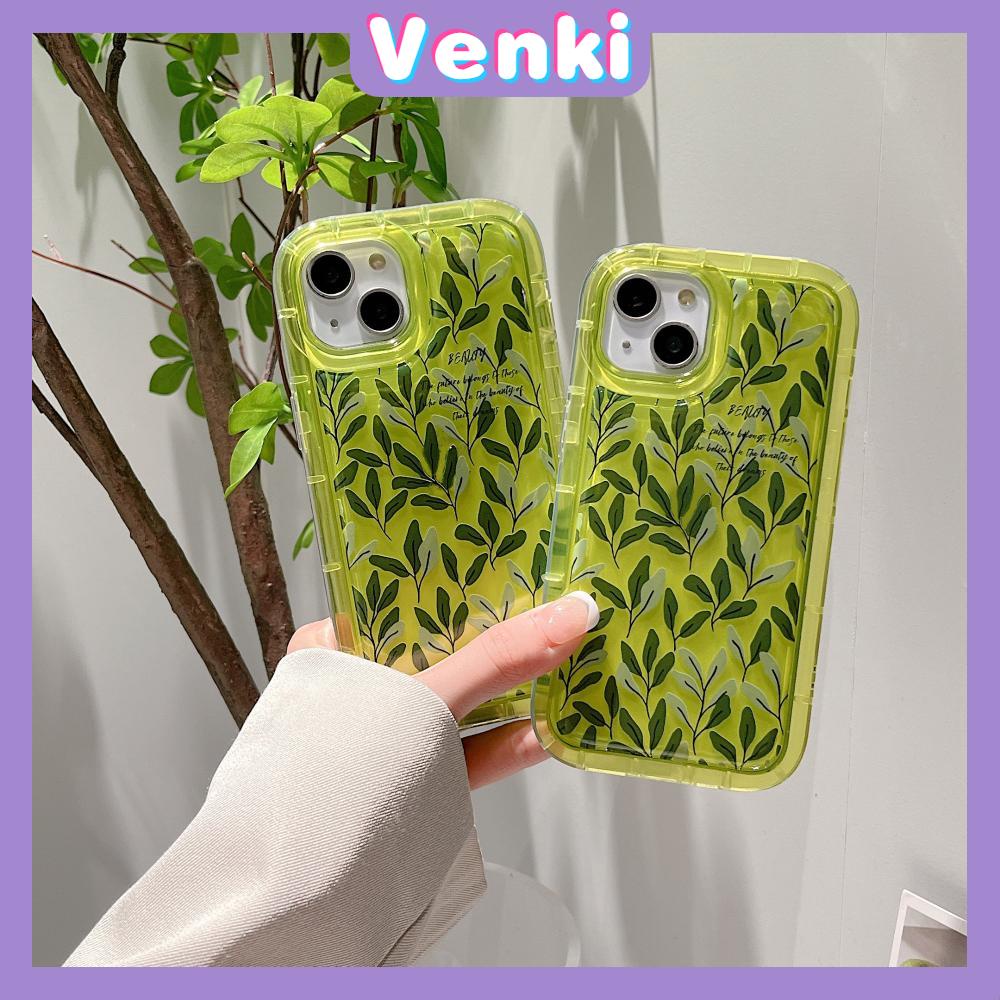 Case For iPhone 14 Pro Max TPU Soft Jelly Airbag Case Green Leaves Clear Case Camera Protection Shockproof For iPhone 14 13 12 11 Plus Pro Max 7 Plus X XR