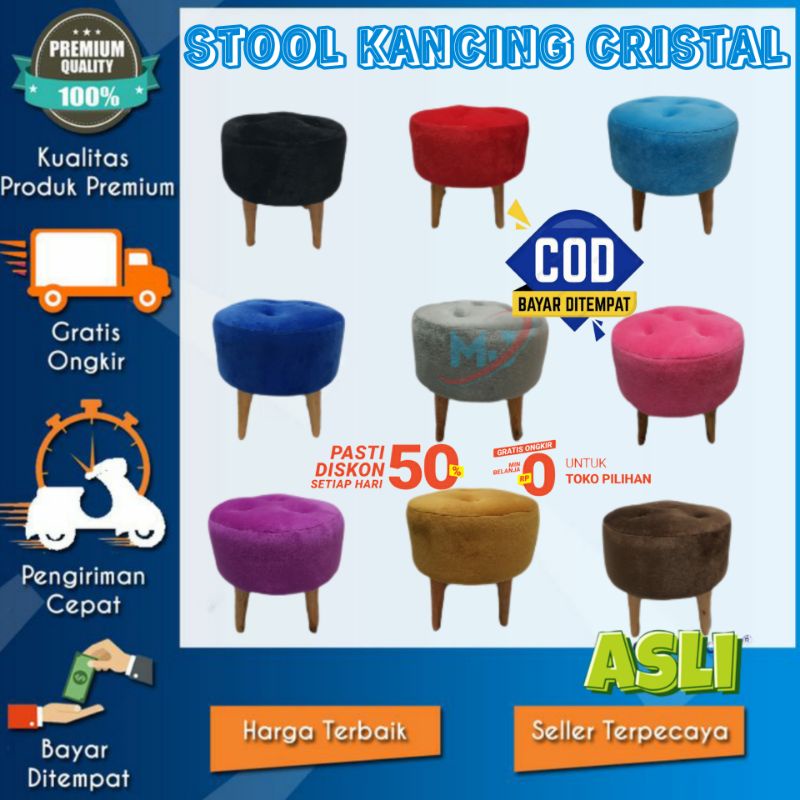 STOOL BULAT KANCING KRISTAL / COVER SOFA / SOFA PUFF / SOFA BULAT MINIMALIS  ( READY STOCK )