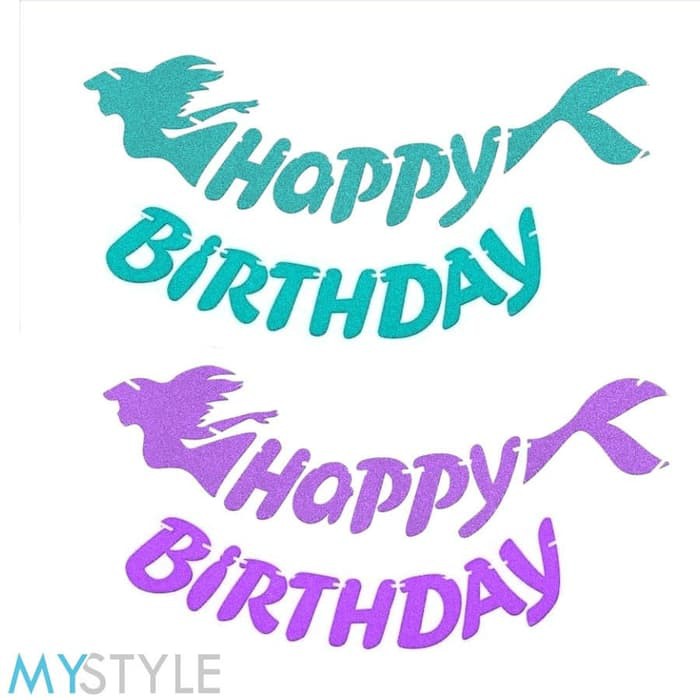 BANNER ULANG TAHUN MERMAID GLITTER BANNER HAPPY BIRTHDAY PUTRI DUYUNG BANNER PESTA MURAH