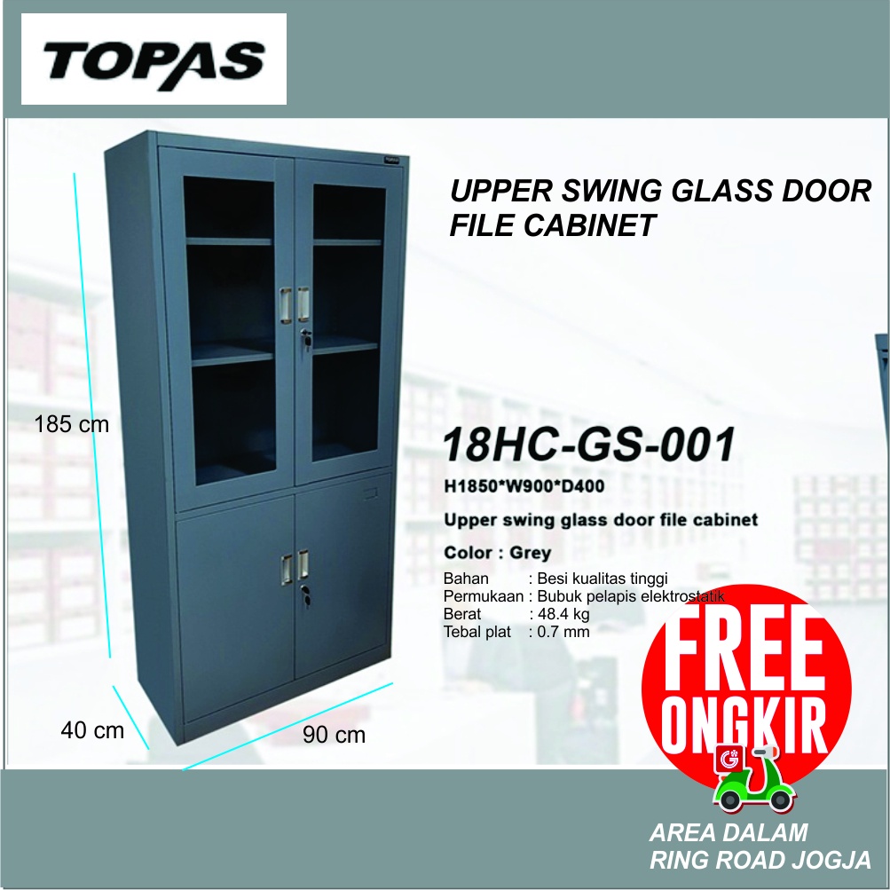 LEMARI BESI FILE ARSIP UPPER SWING GLASS DOOR FILE CABINET GS-001