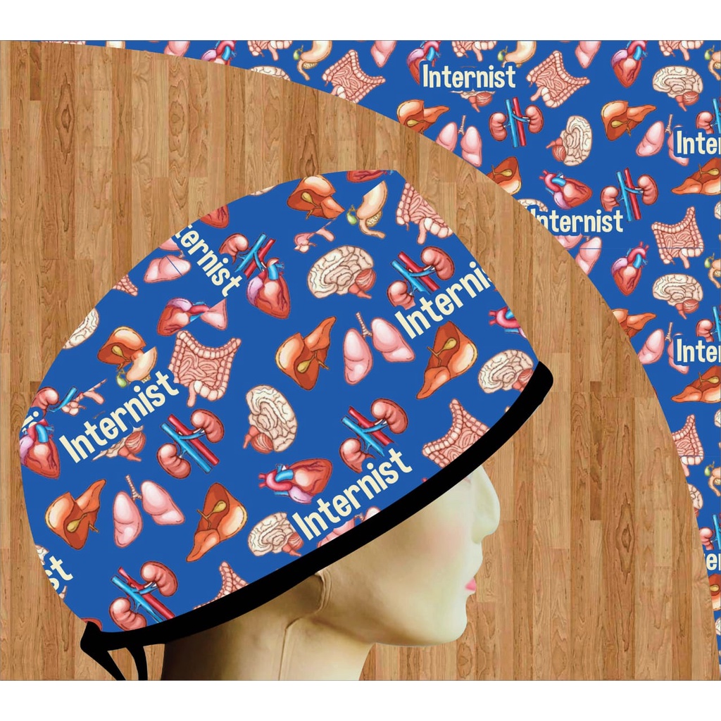 Head Cap /Topi Medis / Scrub Hat / Surgical Cap / Topi Dokter Custom Printing Motif Internist