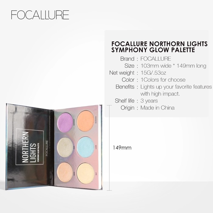 FOCALLURE Shimmer &amp; Highlighter Palette 6 Colors Northern Light ORI