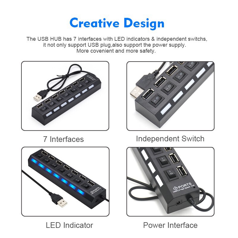 YTJ-Hub Splitter Multi Port USB 2.0 4 / 7 Port Dengan Power Adapter Untuk PC