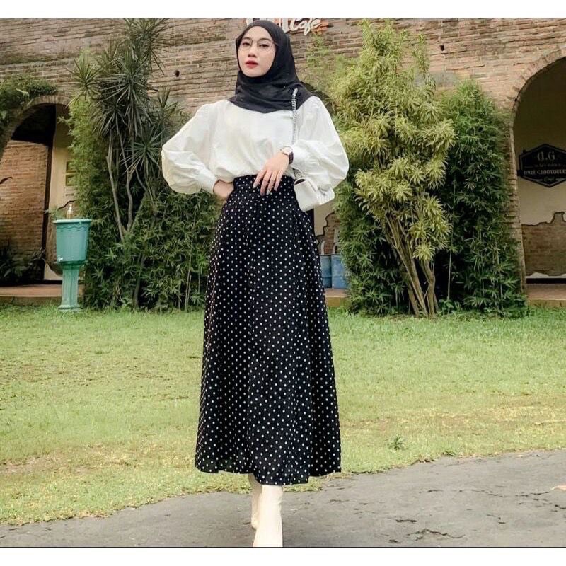 Tasya Rok Skirt Polkadot (Hitam/Putih)
