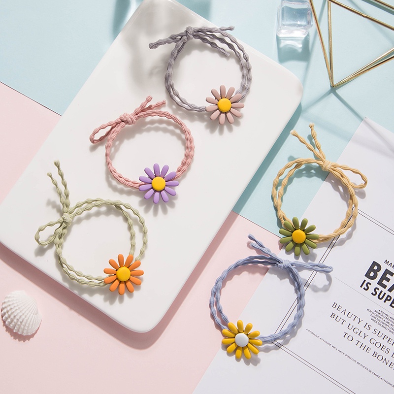 【Checkout RP100】Ikat Rambut Korea Elastis Untuk Wanita Daisy Bunga Segar Kecil Aksesoris-Won