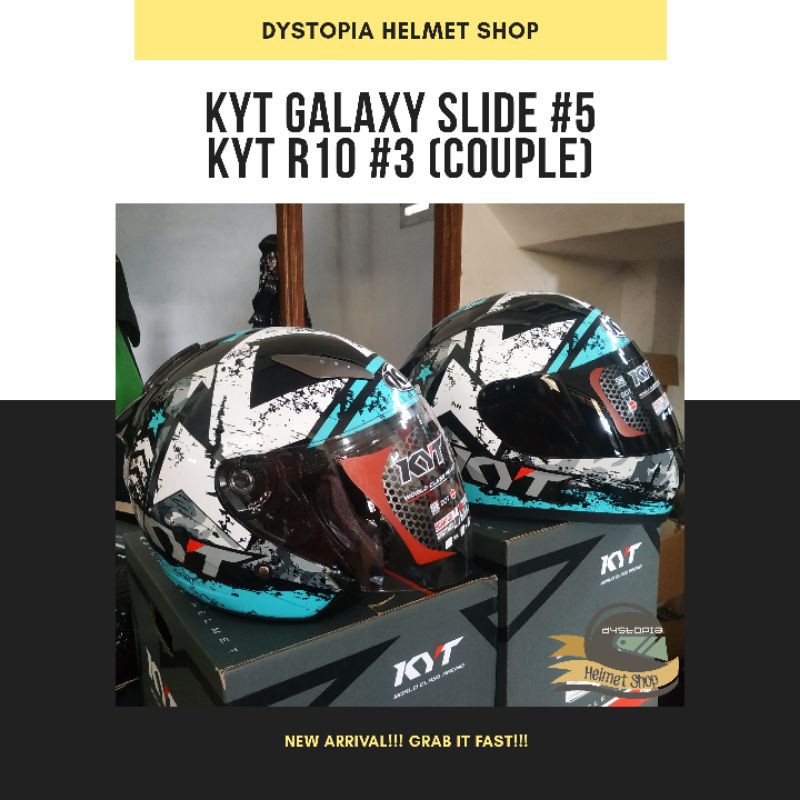 Helm Couple KYT R10 Seri 3 KYT Galaxy Slide Seri 5 Black Aqua Blue Paket Couple