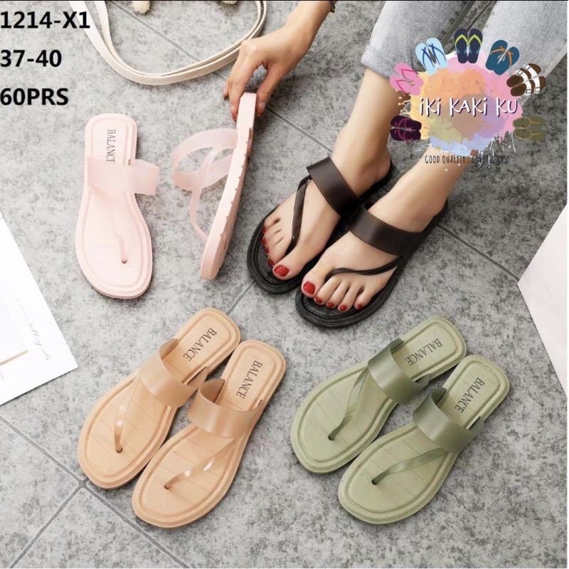 sandal jepit tali wanita bening bahan karet balance