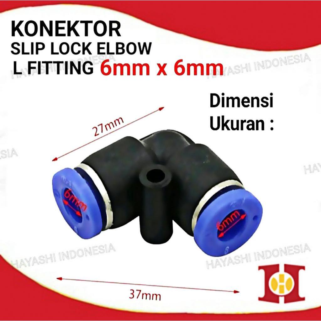 Konektor Slip Lock Elbow L 6mm Pneumatic PU Push in Fitting Irigasi-10PCS
