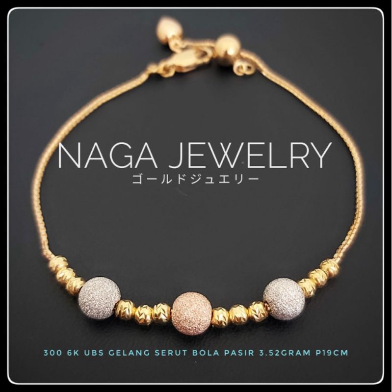 GELANG SERUT BOLA PASIR 3WARNA VARIASI EMAS KADAR 6K