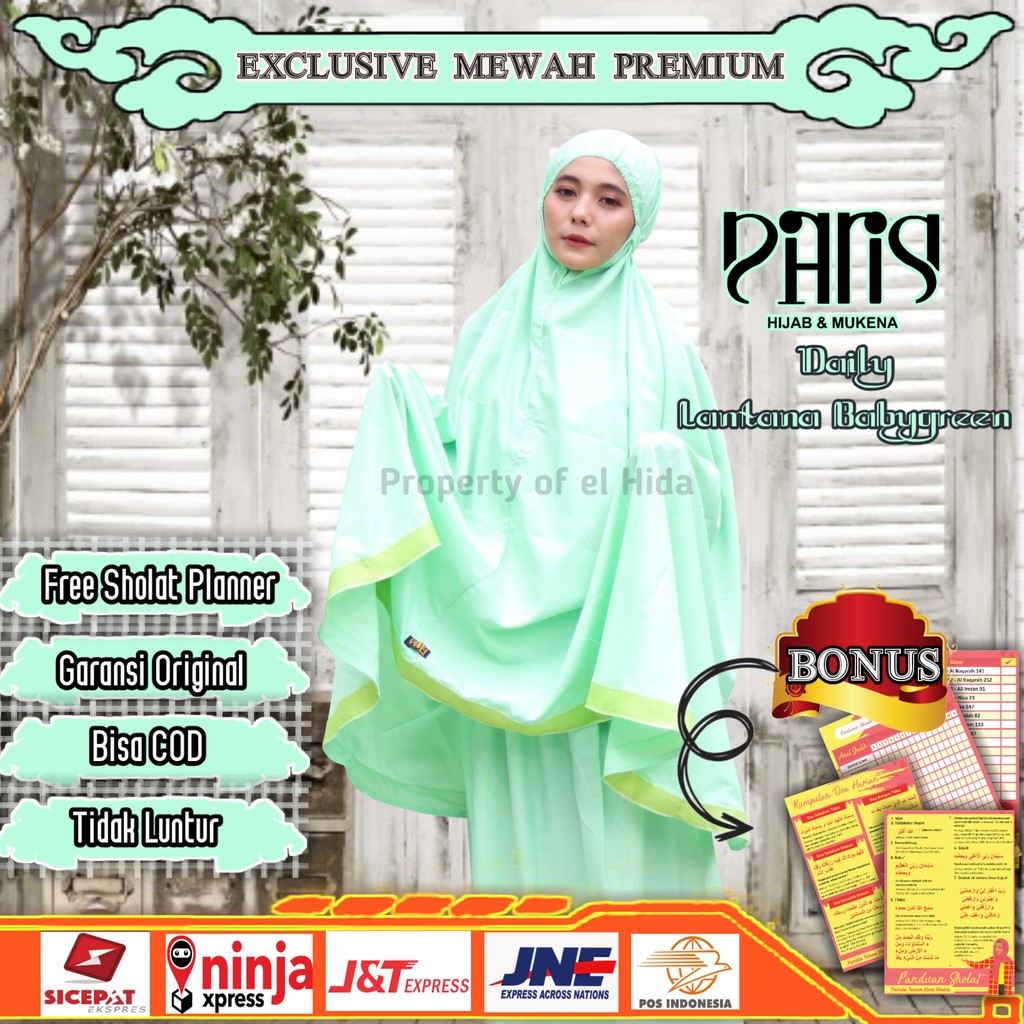 Mukena dewasa terbaru 2021 bahan adem jumbo katun murah by PARISKU Daily Lantana Green