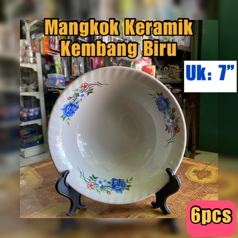Mangkok Keramik Kembang Biru 7” Mangkok Bunga Biru Merah Lusinan