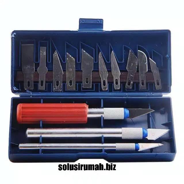 13 in 1 SET PISAU ALAT UKIR SENI DENGAN 3 HANDLE PISAU piso knife pengukir grafting craft graft