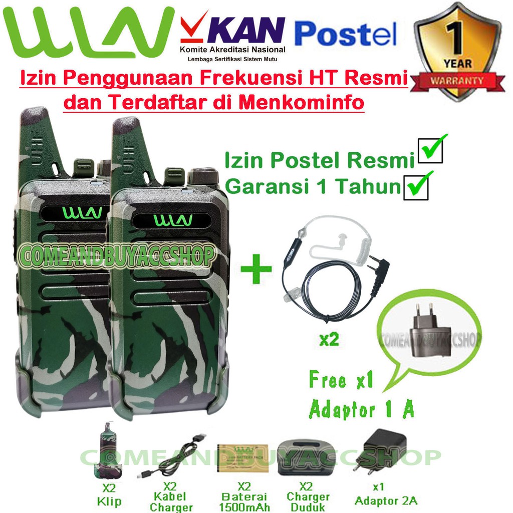 Paket FBI HT WLN Two-Way Radio -LORENG HIJAU ARMY 2 (isi2pcs)-Batrai 1500 mAh