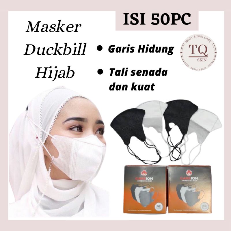 Jual Masker Duckbill Duckbil Hijab Hitam Putih Careion Headloop 50 Pcs ...