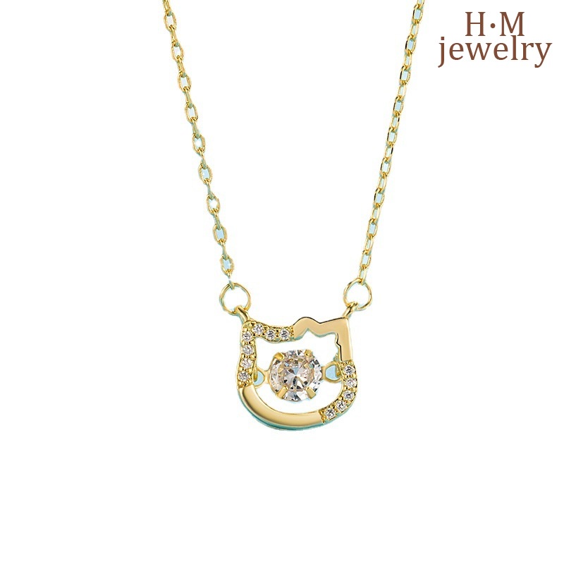 Kalung Rantai Sterling Silver 925 Dengan Liontin Hati Motif Kucing Untuk Wanita