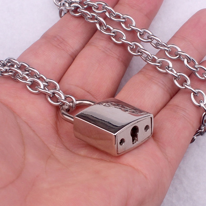 Kalung 2 Susun Gaya Punk Hiphop Rock Gothic dengan Liontin Gembok+Kunci Warna Silver